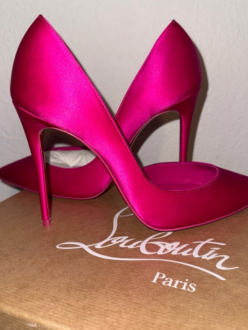 Christian Louboutin Hot Pink Satin Pointed-Toe Stilettos
